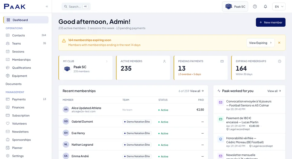 Paak dashboard
