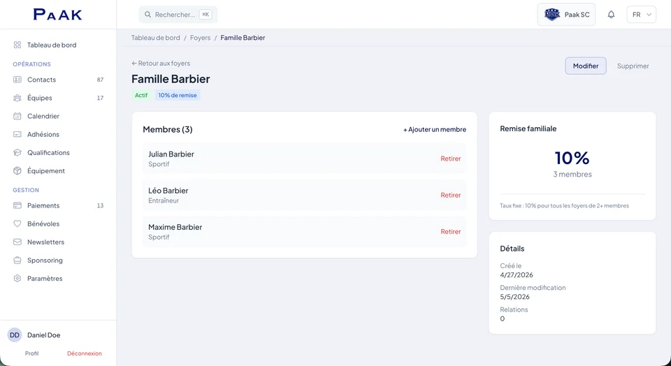 Barbier household in Paak — 3 members, 10 percent family discount applied automatically, fixed rate for all 2+ member households
