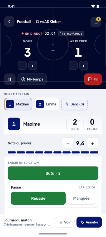 Application Paak, tableau de marque en direct : Football