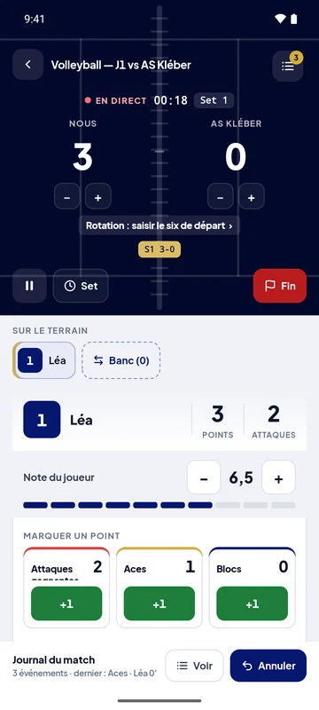 Application Paak, tableau de marque en direct : Volley